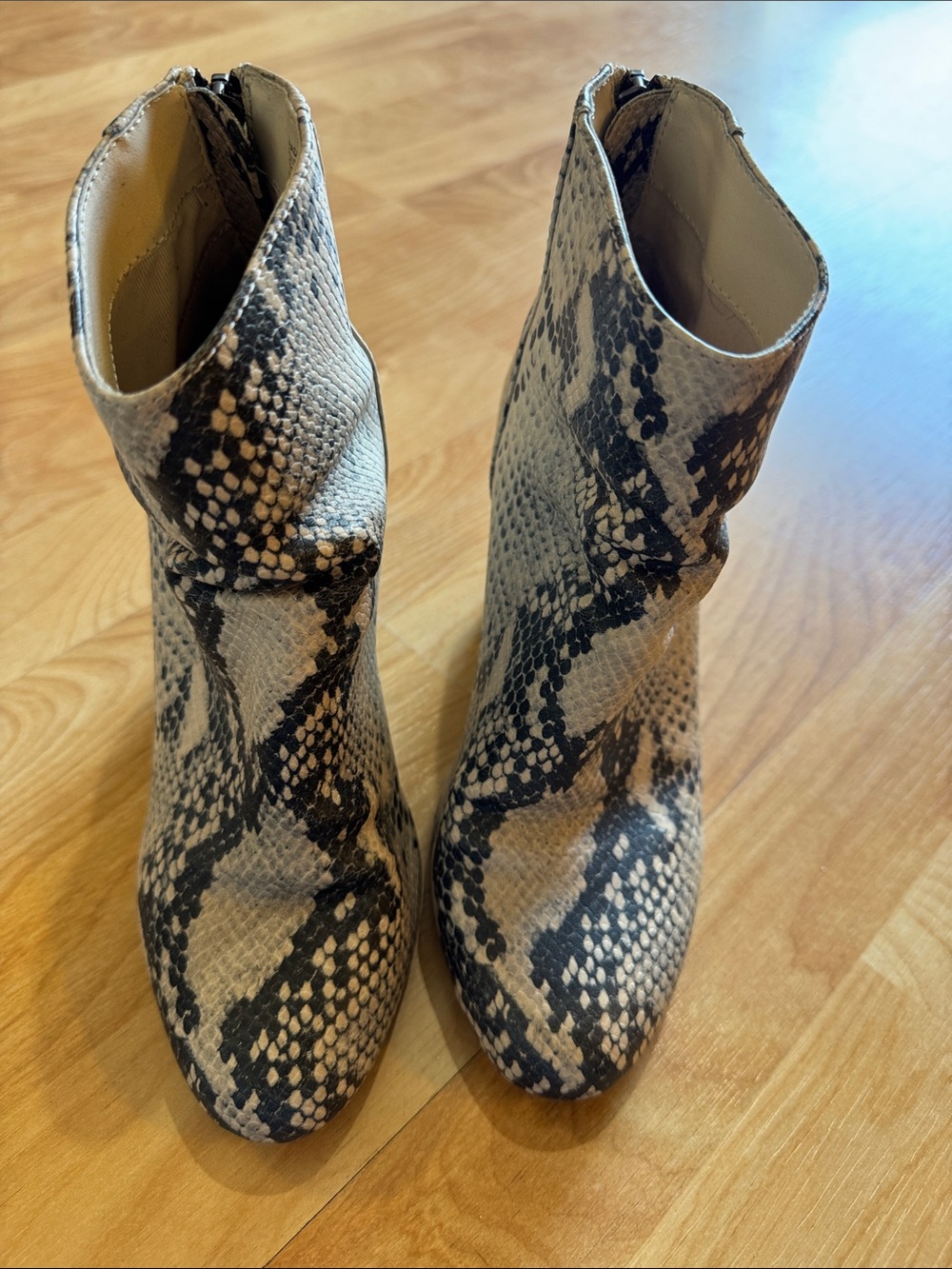 Steve Madden Snake-Print Ankle Booties in Beige and Black